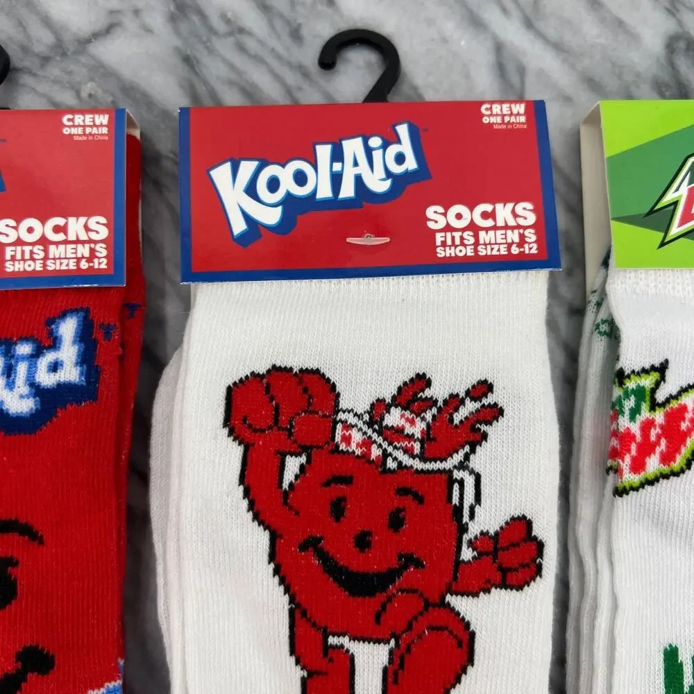 Kool-Aid Mountain Dew Novelty Socks Mens OSFM Crew Fit Mid Calf 3 Pairs